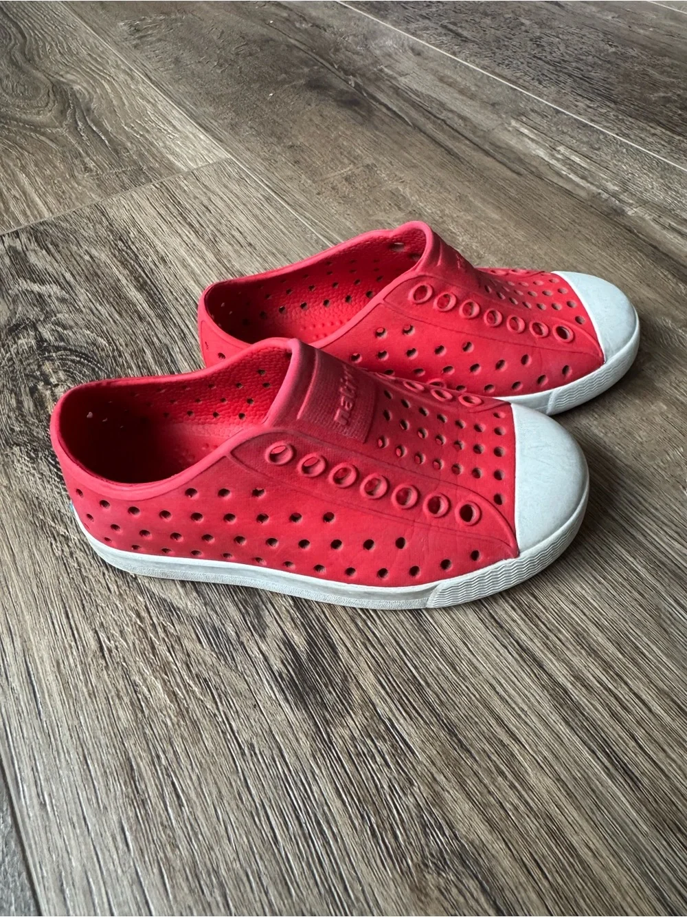 Native Kids Slip-On Water Shoes in Red with White Toe Caps